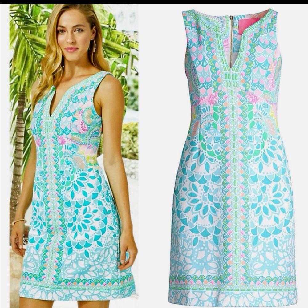 Lilly Pulitzer Sigrid Caribbean Citrus Engineered Pique Knit Shift Dress Size 2